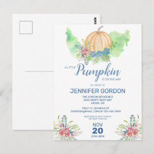 Little Pumpkin Blue Floral Baby shower Invitation Briefkaart