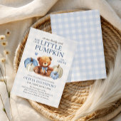 Little Pumpkin Blue Gingham Herfst Boy Baby shower Kaart