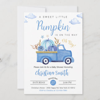 Little Pumpkin Blue Rustic Truck Baby Boy Shower Kaart