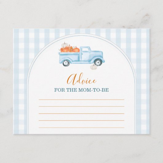 Little Pumpkin Blue Truck Gingham Advice For Mommy Informatiekaartje (Voorkant)