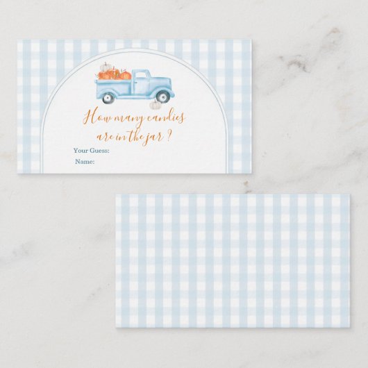 Little Pumpkin Blue Truck Gingham How Many Candies Informatiekaartje (Voorkant / Achterkant)
