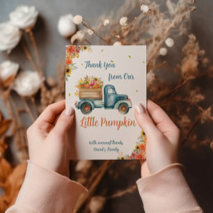 Little Pumpkin Blue Truck & Herfst Floral Bedankkaart