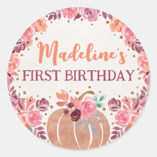 Little Pumpkin Boho Floral 1st Bday Sticker (Voorkant)