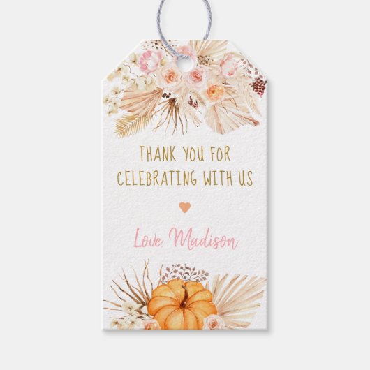 Little Pumpkin Boho Floral Birthday Bedankt Cadeaulabel (Voorkant)