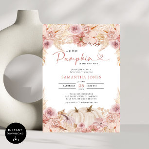Little Pumpkin Boho Pink Pampas Grass Baby shower Kaart