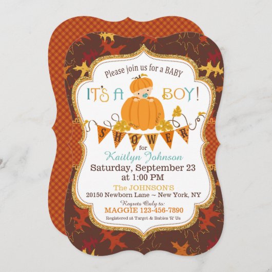 Little Pumpkin Boy Fall verlaat Baby shower Kaart (Voorkant / Achterkant)