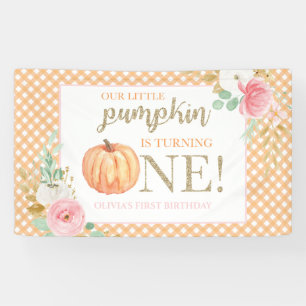 Little Pumpkin eerste verjaardag bloem en ruit Spandoek