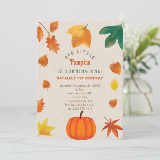 Little Pumpkin eerste verjaardag uitnodiging (Staand voorkant)