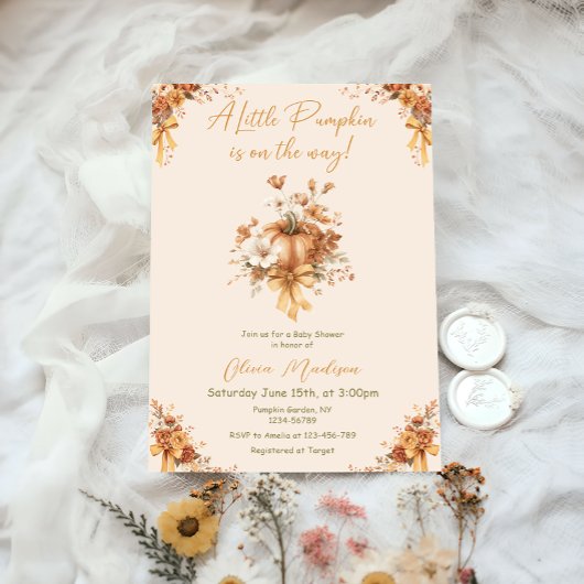 Little Pumpkin Fall Floral Baby Shower Invitation