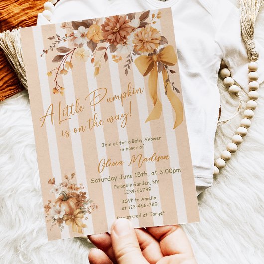 Little Pumpkin Fall Floral Baby Shower Invitation