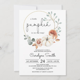 Little Pumpkin Fall Floral Baby Shower Invitation