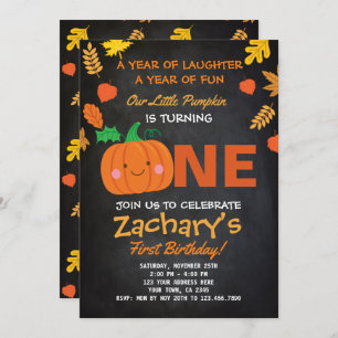 Little Pumpkin First Birthday Invitation, Black Kaart