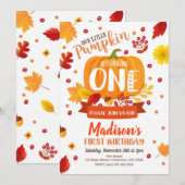 Little Pumpkin First Birthday Invitation Kaart (Voorkant / Achterkant)