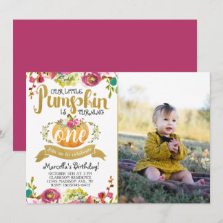 Little Pumpkin First Birthday Invitation Kaart