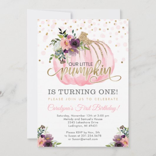 Little Pumpkin First Birthday Invitation Kaart (Voorkant)