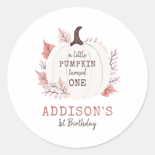 Little Pumpkin First Birthday Ronde Sticker (Voorkant)