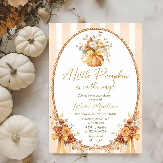 Little Pumpkin Floral Bow Baby Shower Invitation