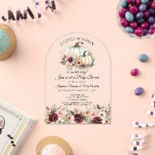 Little Pumpkin Floral Rozen Bourgogne Baby shower Acryl Uitnodigingen
