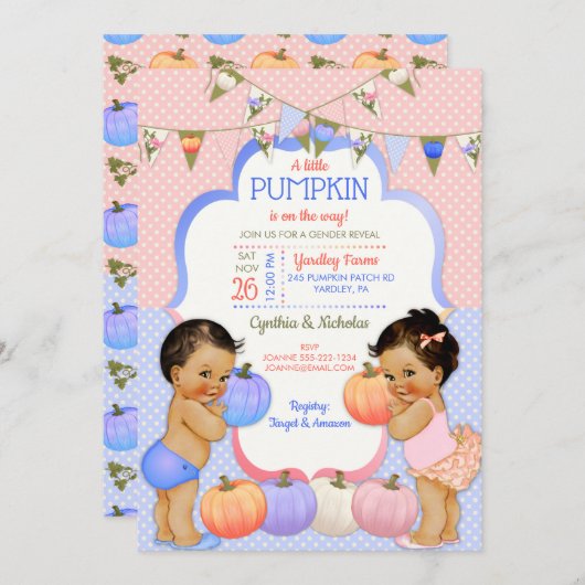 Little Pumpkin Geslacht Reveal Medium Bruin Kaart (Voorkant / Achterkant)