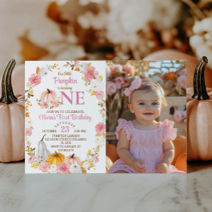 Little Pumpkin Girl 1st Birthday Fotouitnodiging Bedankkaart