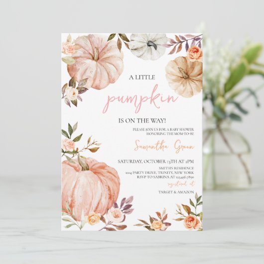 Little Pumpkin Girl Baby Shower Kaart (Staand voorkant)