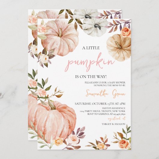 Little Pumpkin Girl Baby Shower Kaart (Voorkant / Achterkant)