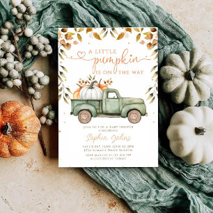 Little Pumpkin Green Truck Herfst Baby shower Kaart