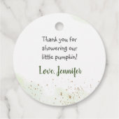 Little Pumpkin Greenery Gold Baby shower Bedankjes Labels (Achterkant)