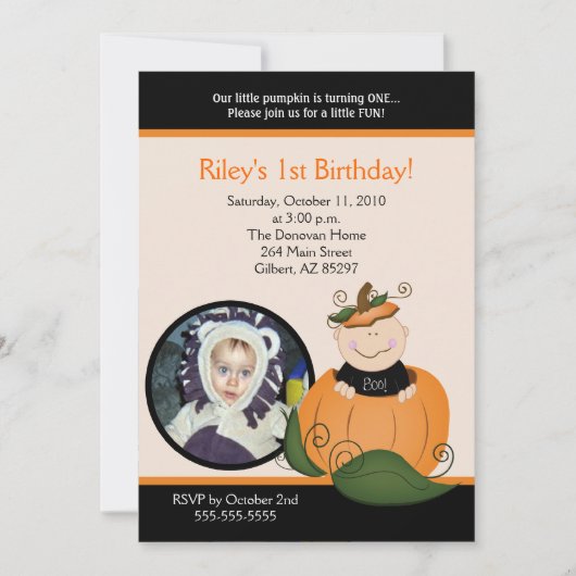 Little Pumpkin Halloween 5x7 Foto Birthday Kaart (Voorkant)