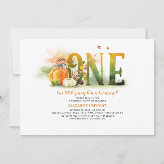 Little Pumpkin Herfst 1st Birthday Party Invitatio Kaart (Voorkant)