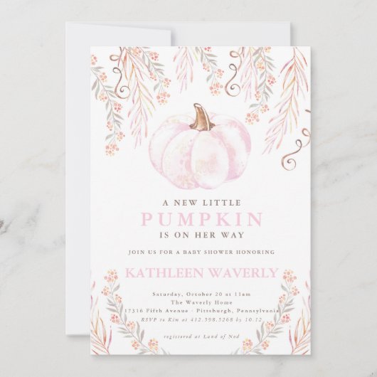Little Pumpkin Herfst Baby shower Invitation Girl Kaart (Voorkant)