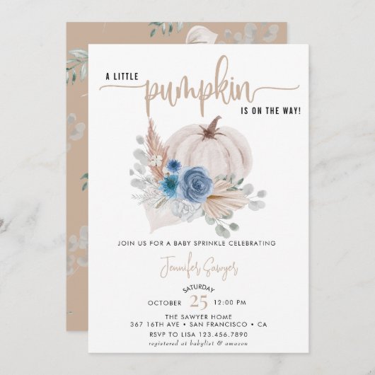 Little Pumpkin | Herfst Baby Sprinkle Kaart (Voorkant / Achterkant)