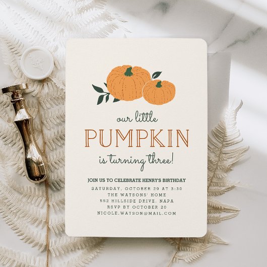 Little Pumpkin Herfst Birthday Party Invitation Kaart