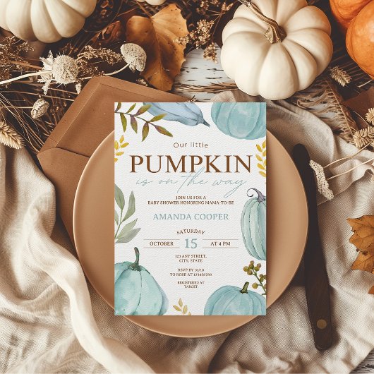 Little Pumpkin Herfst Blue Boy Baby shower Kaart