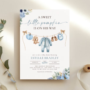 Little Pumpkin Herfst Blue Floral Boy Baby shower Kaart