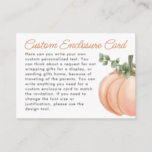 Little Pumpkin Herfst Custom Baby shower Informatiekaartje (Voorkant)