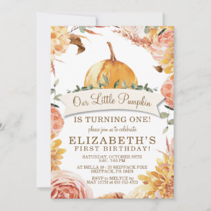 Little PUMPKIN Herfst Floral Birthday Party Invita Kaart