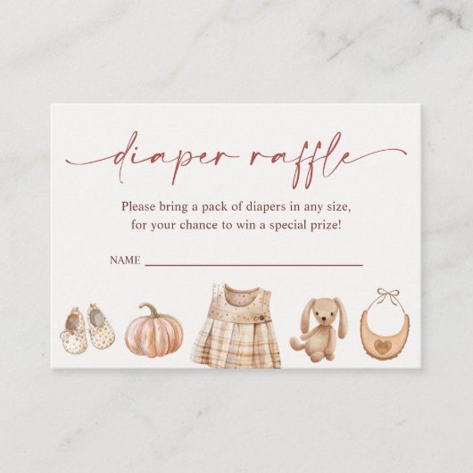 Little Pumpkin Herfst Girl Baby shower Diaper Raff Informatiekaartje (Voorkant)