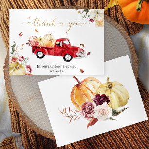 Little Pumpkin Herfst Rood Truck Baby shower Bedankkaart