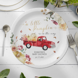 Little Pumpkin Herfst Rood  Truck Baby shower Papieren Bordje