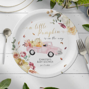 Little Pumpkin Herfst Roze Truck Baby shower Papieren Bordje
