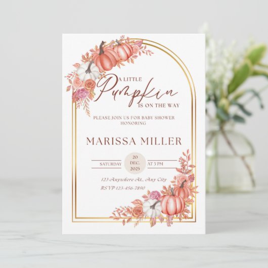 Little Pumpkin Is On the Way Invitation Kaart (Staand voorkant)