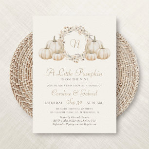 Little Pumpkin Minimalist Monogram Baby shower Kaart