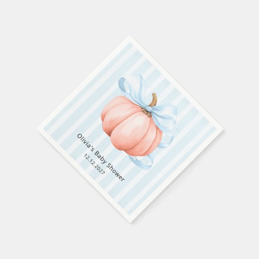 Little Pumpkin Modern Blue Bow Boy Baby shower Servet (Hoek)