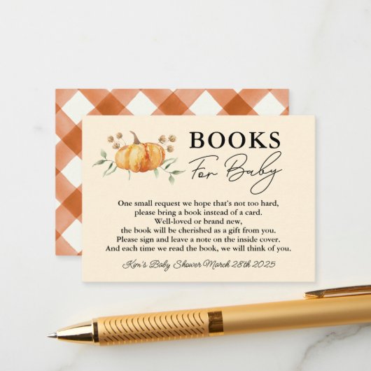 Little Pumpkin Neutral Baby shower Boeken voor Bab Informatiekaartje (Voorkant / Achterkant in situ)
