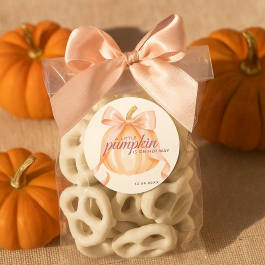 Little Pumpkin on the Way Pink Bow Baby Shower Ronde Sticker