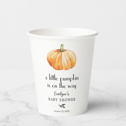 Little Pumpkin on Way Baby shower Cups Papieren Bekers (Voorkant)