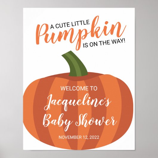 Little Pumpkin On Way Herfst Baby shower Welkom Poster (Voorkant)