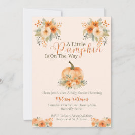 Little Pumpkin Orange Floral Fall Baby Shower  Kaart
