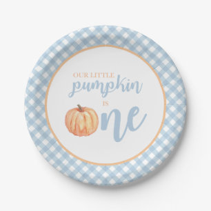 Little Pumpkin pastel blue plaid eerste verjaardag Papieren Bordje
